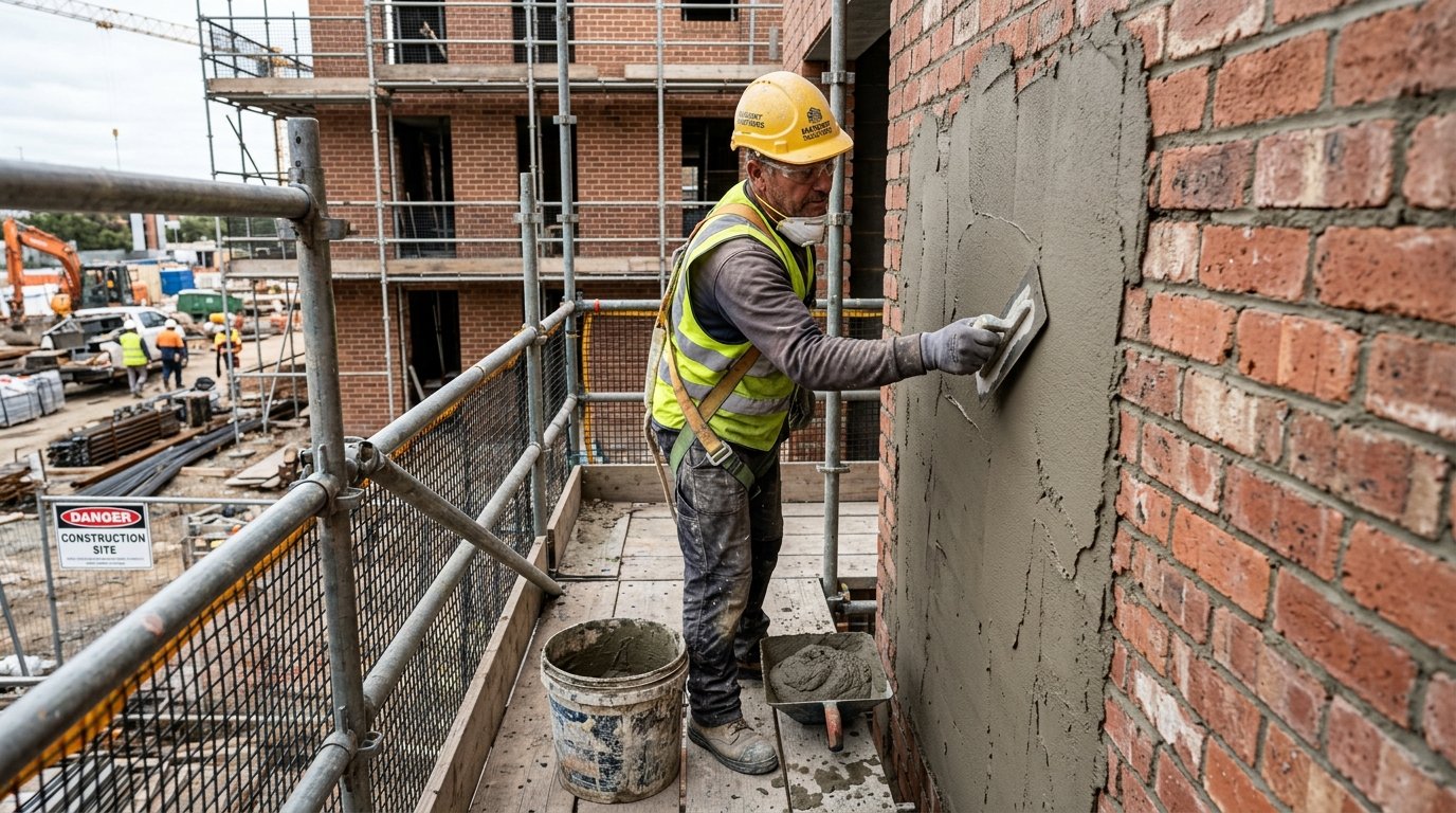 External Wall Plastering Work (15mm Double Coat Cement Plaster)